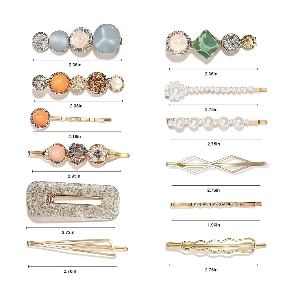 20 PCS Macaron Pearls and Acrylic Resin Hair Clips, Handmade Cute Hair Barrettes Bobby Pins, Glitter Crystal Geometric Hairpin, Elegant Gold Hair Accessories, Gifts for Women Girls
