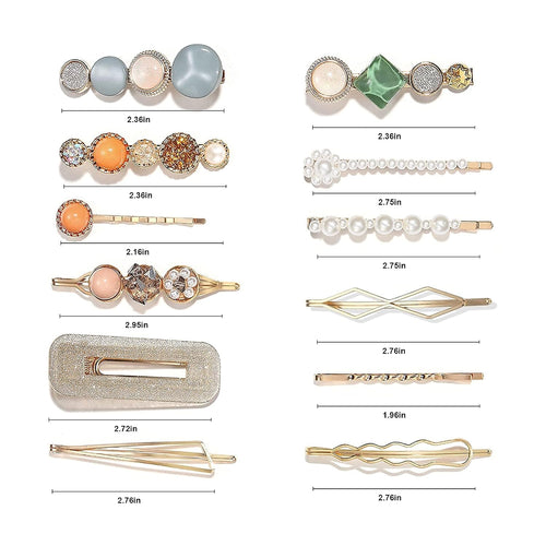 20 PCS Macaron Pearls and Acrylic Resin Hair Clips, Handmade Cute Hair Barrettes Bobby Pins, Glitter Crystal Geometric Hairpin, Elegant Gold Hair Accessories, Gifts for Women Girls