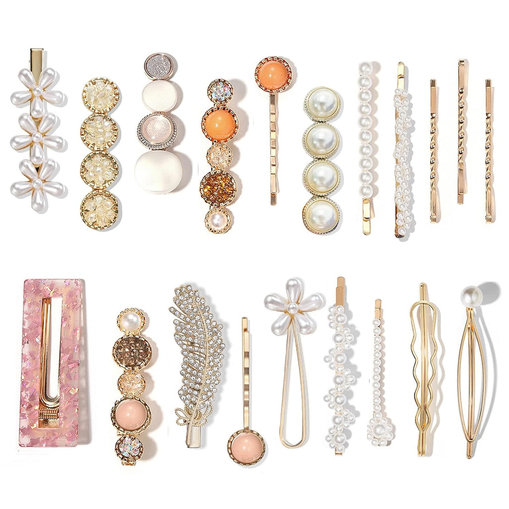 20 PCS Pearl Hair Clips Set Fashion Korean Acrylic Resin Hair Barrettes, Bobby Pins Hairpins for Women and Ladies Girls Headwear Styling Tools, Hair Accessories for Decorative Party Wedding