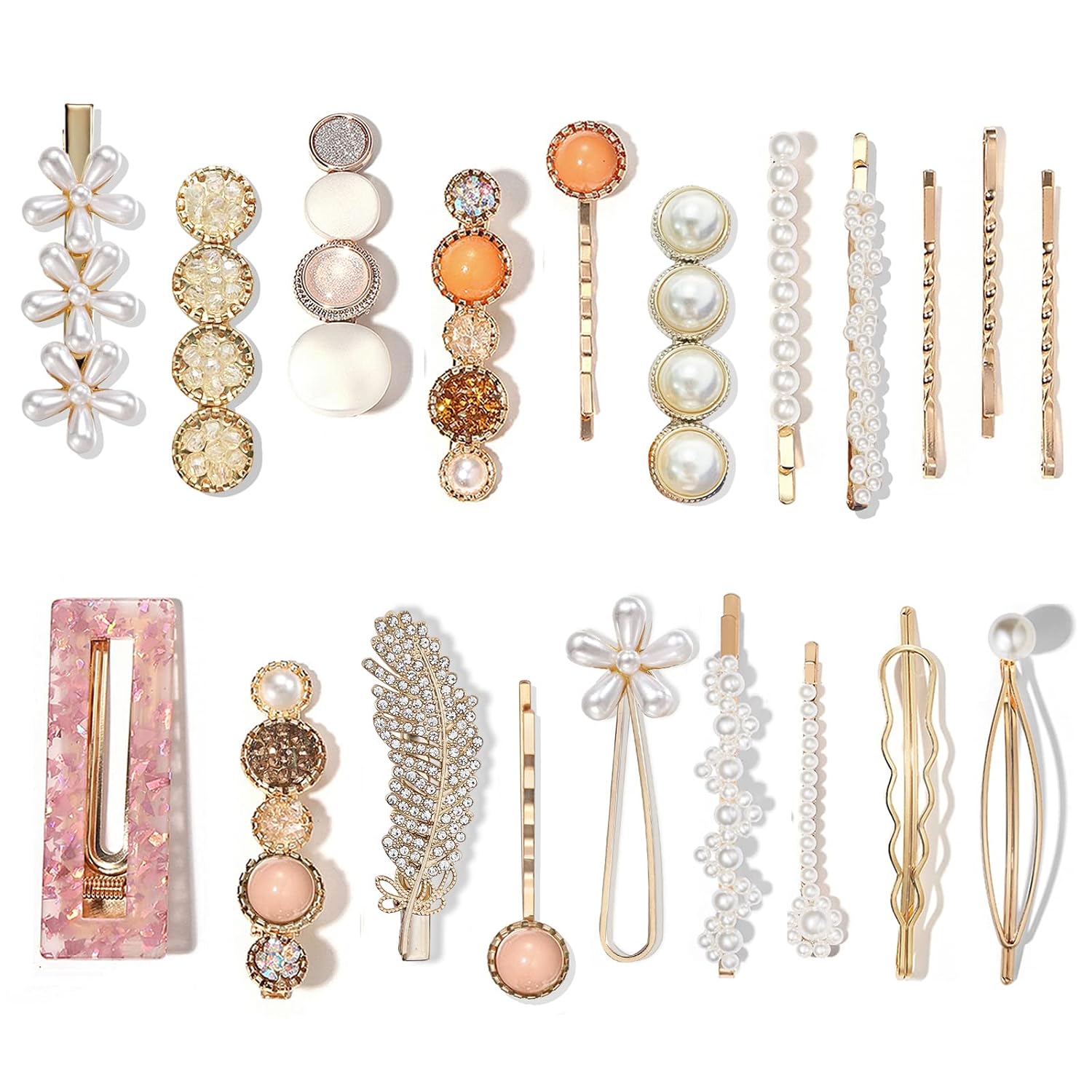 20 PCS Pearl Hair Clips Set Fashion Korean Acrylic Resin Hair Barrettes, Bobby Pins Hairpins for Women and Ladies Girls Headwear Styling Tools, Hair Accessories for Decorative Party Wedding