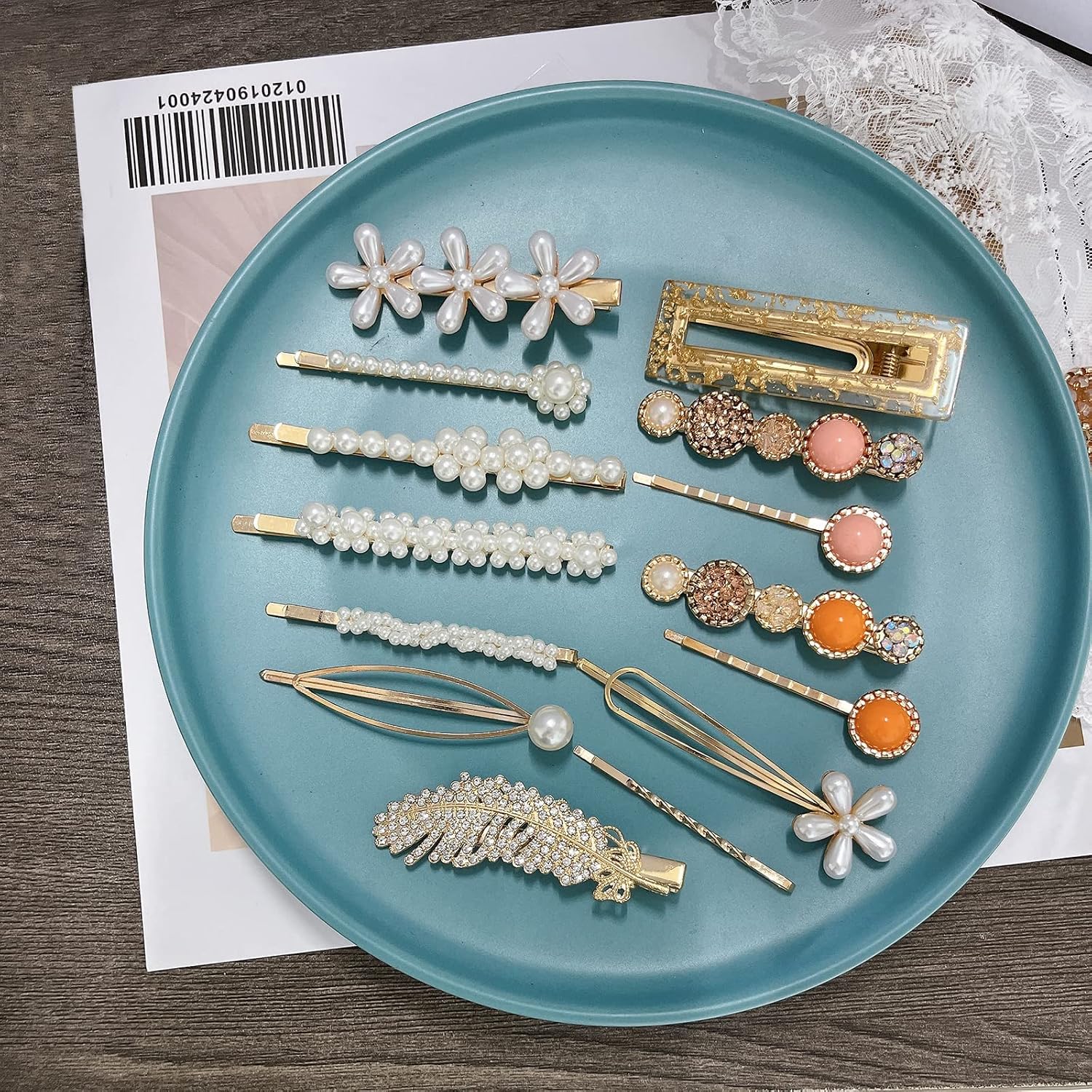 20 PCS Pearl Hair Clips Set Fashion Korean Acrylic Resin Hair Barrettes, Bobby Pins Hairpins for Women and Ladies Girls Headwear Styling Tools, Hair Accessories for Decorative Party Wedding