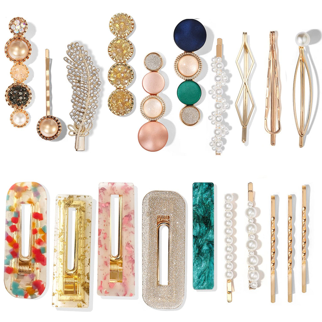 20 PCS Pearl Hair Clips Set Fashion Korean Acrylic Resin Hair Barrettes, Bobby Pins Hairpins for Women and Ladies Girls Headwear Styling Tools, Hair Accessories for Decorative Party Wedding