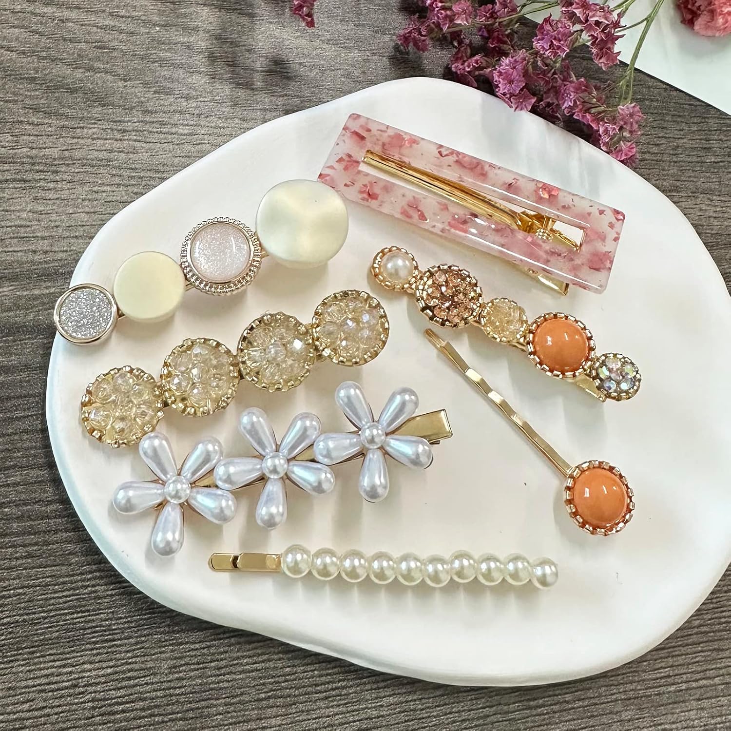 20 PCS Pearl Hair Clips Set Fashion Korean Acrylic Resin Hair Barrettes, Bobby Pins Hairpins for Women and Ladies Girls Headwear Styling Tools, Hair Accessories for Decorative Party Wedding