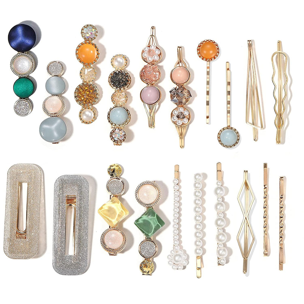 20 PCS Macaron Pearls and Acrylic Resin Hair Clips, Handmade Cute Hair Barrettes Bobby Pins, Glitter Crystal Geometric Hairpin, Elegant Gold Hair Accessories, Gifts for Women Girls