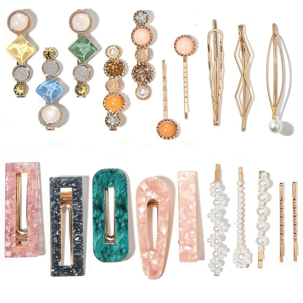 20 PCS Pearls and Acrylic Resin Hair Clips, Handmade Hair Barrettes, Marble Alligator bobby pins, Glitter Crystal Geometric Hairpin, Elegant Gold Hair Accessories, Gifts for Women Girls