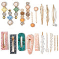 20 PCS Pearls and Acrylic Resin Hair Clips, Handmade Hair Barrettes, Marble Alligator bobby pins, Glitter Crystal Geometric Hairpin, Elegant Gold Hair Accessories, Gifts for Women Girls