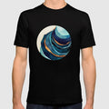 Abstract Blue Summer Casual T-Shirt Black