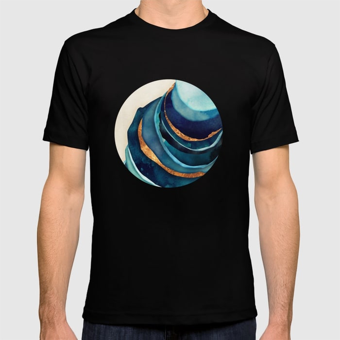 Abstract Blue Summer Casual T-Shirt Black